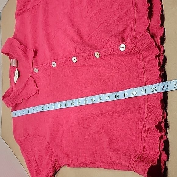 J. Jill Size L Linen Blend Bright Pink Button Down Short Sleeve Blouse, EUC - Picture 11 of 11